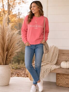 Spartina 449 Florida Flamingo Pink Coral Sweatshirt Pullover M Cozy